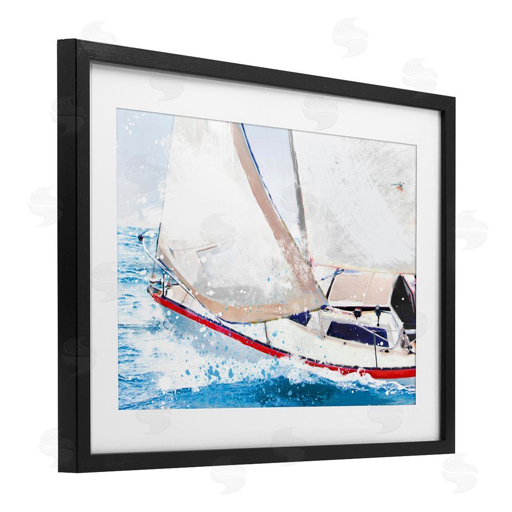 Porter Hastings Sailboat Racing Through Blue Waves Black Framed Print Under Glass Wall Art