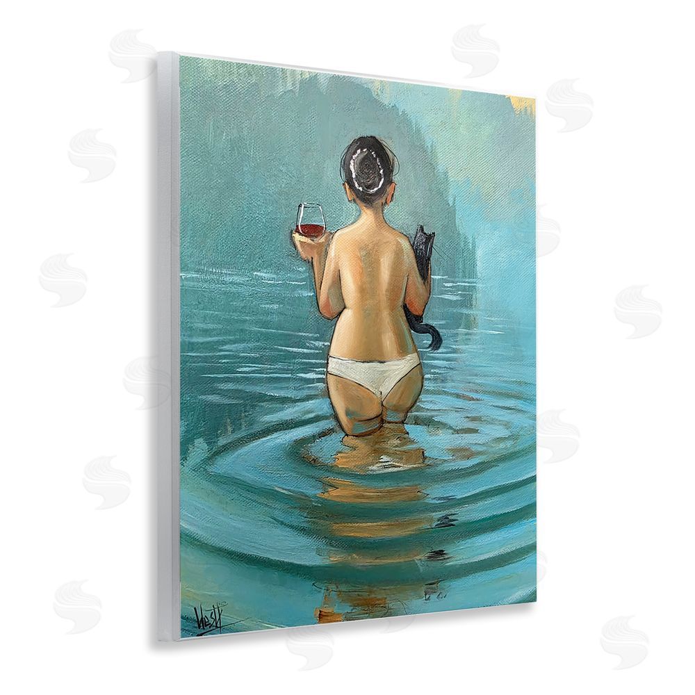 Ronald West Cat & Wine Dip At Twilight Wooden Wall Plaque Art Print