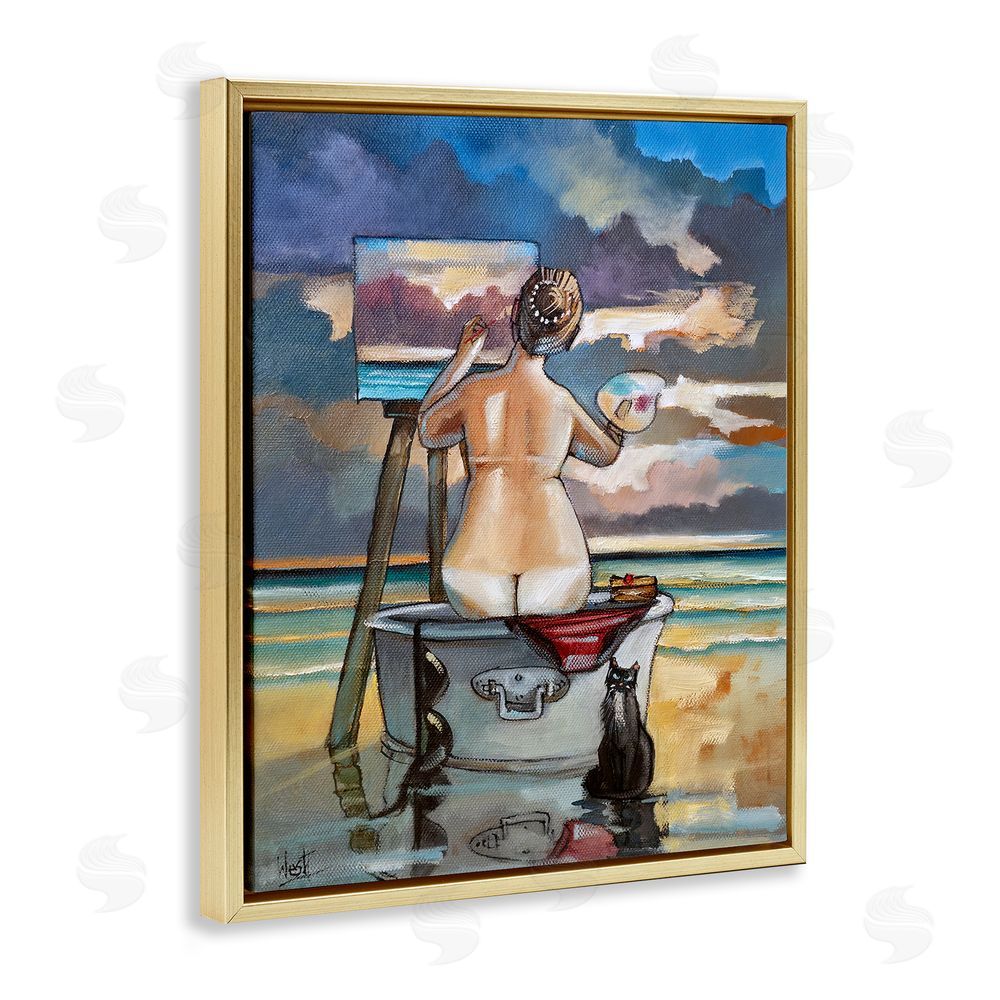 Ronald West Painting Up A Storm Gold Floating Frame Canvas Wall Art Print
