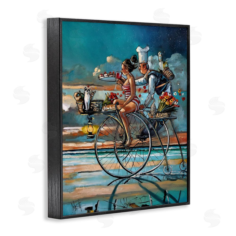 Ronald West Zaan's Dream Seaside Bicycle Ride Black Framed Giclee Wall Art Print