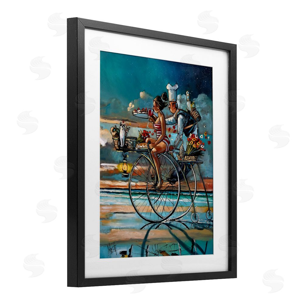 Ronald West Zaan's Dream Seaside Bicycle Ride Black Framed Print Under Glass with Matting Wall Art