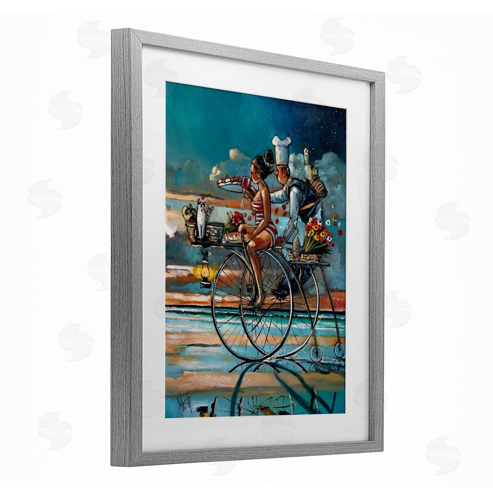 Ronald West Zaan's Dream Seaside Bicycle Ride Gray Framed Print Under Glass with Matting Wall Art