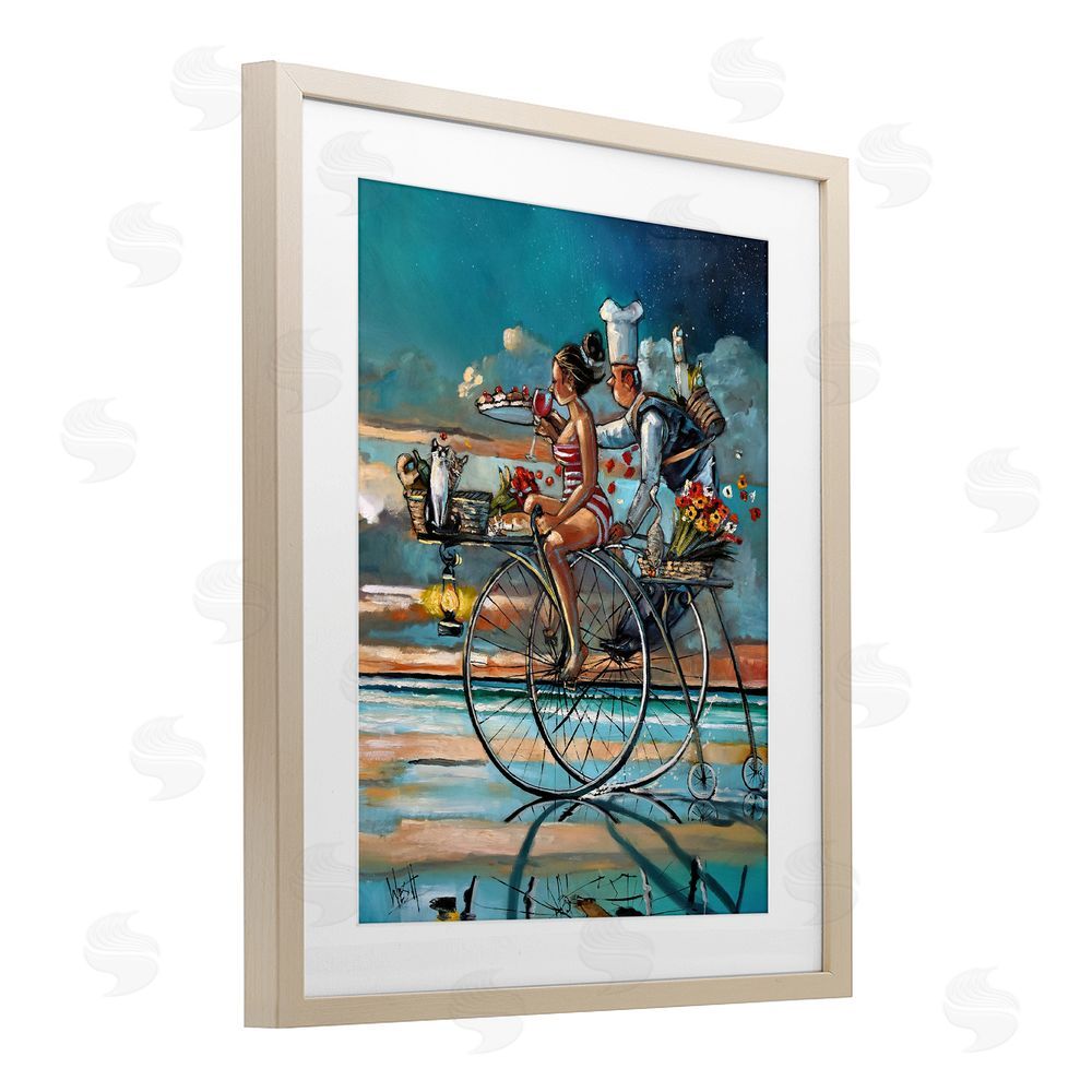 Ronald West Zaan's Dream Seaside Bicycle Ride Brown Framed Print Under Glass with Matting Wall Art