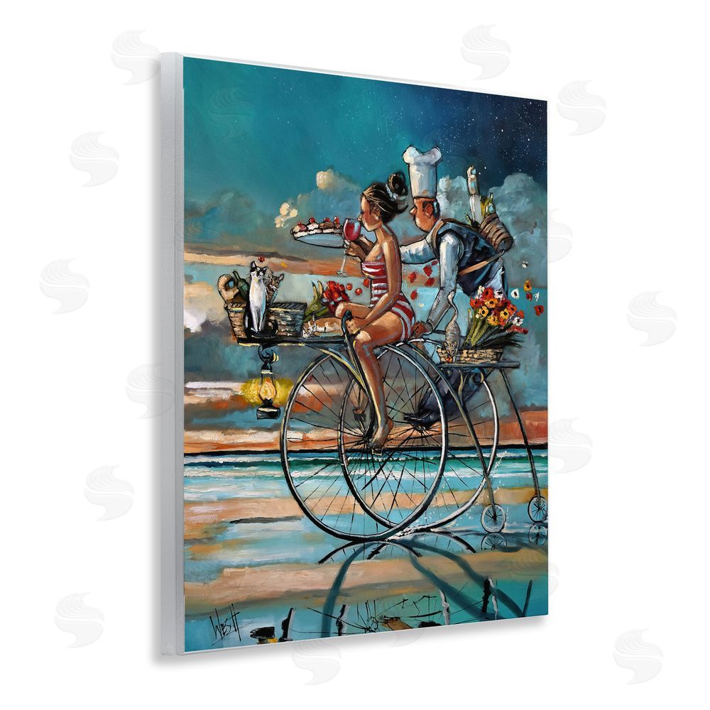 Ronald West Zaan's Dream Seaside Bicycle Ride Wall Plaque Art Print with White Foil Wrap