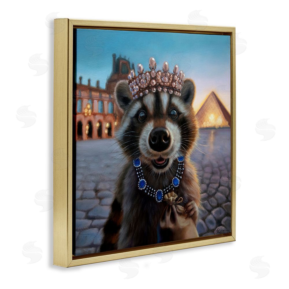 Lucia Heffernan Louvre Loot Raccoon Gold Floating Frame Canvas Wall Art Print
