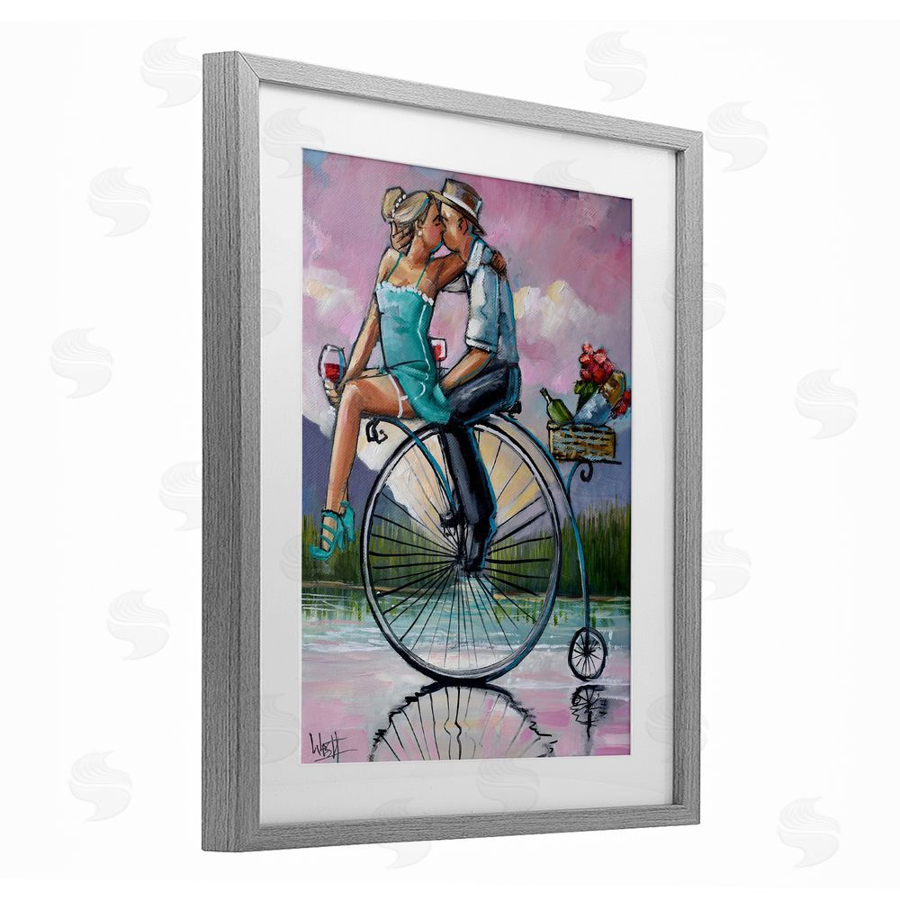 Ronald West Romantic Picnic on Bicycle Gray Framed Print Under Glass Wall Art