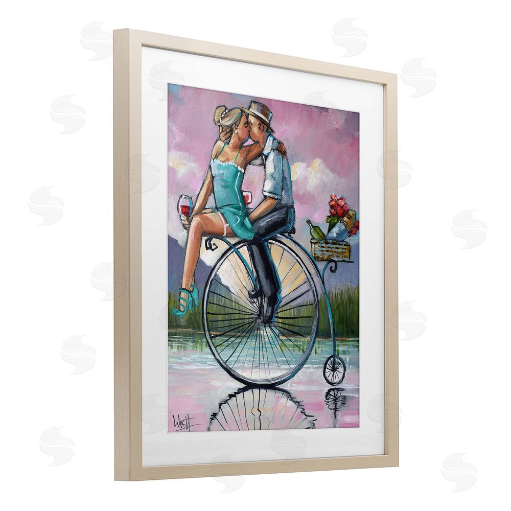 Ronald West Romantic Picnic on Bicycle Brown Framed Print Under Glass Wall Art