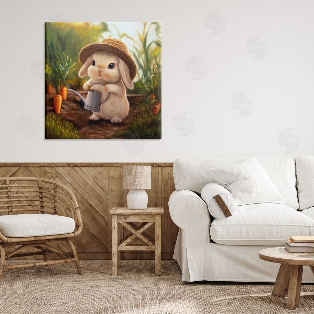 Lucia Heffernan Bunny with Carrot Garden Stretched Canvas Wall Art in Room