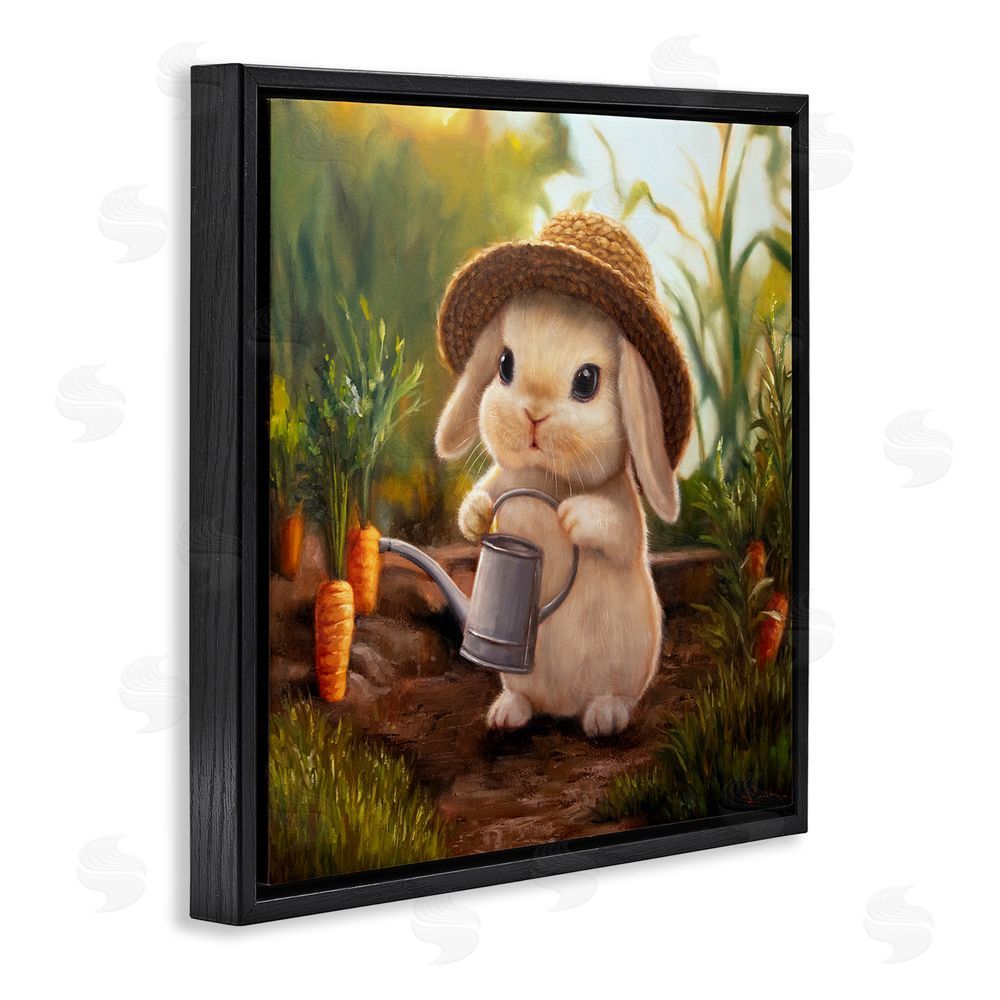 Lucia Heffernan Bunny with Carrot Garden Black Floating Frame Canvas Wall Art Print