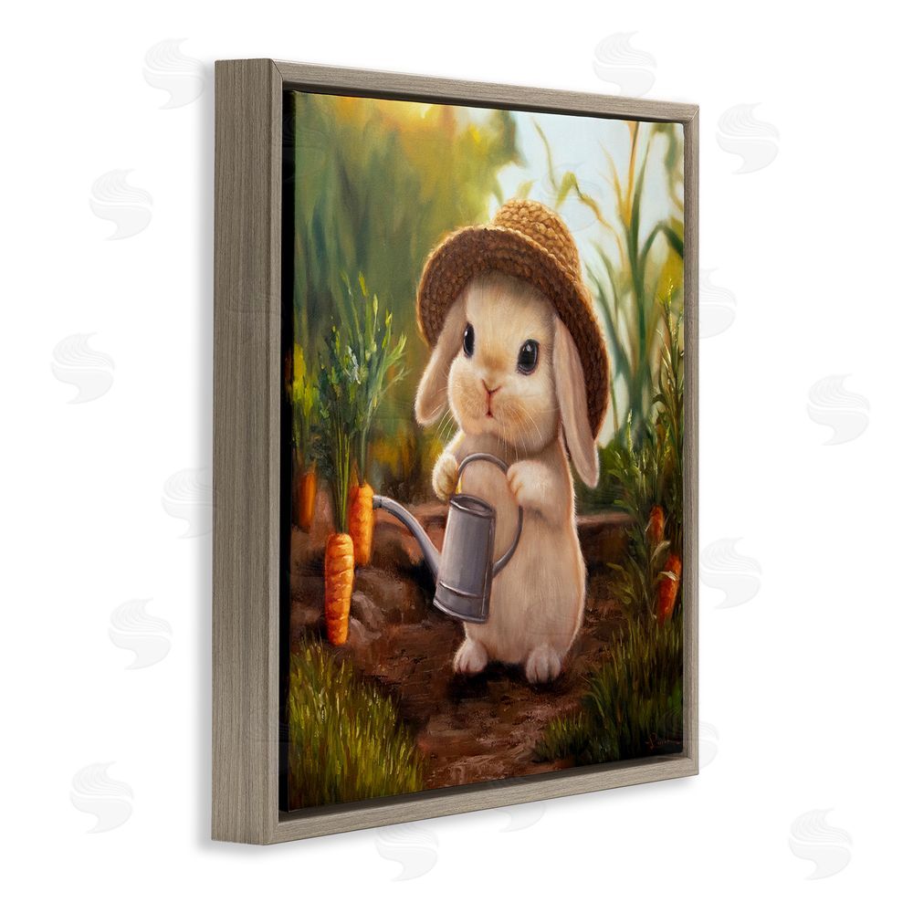Lucia Heffernan Bunny with Carrot Garden Brown Floating Frame Canvas Wall Art Print