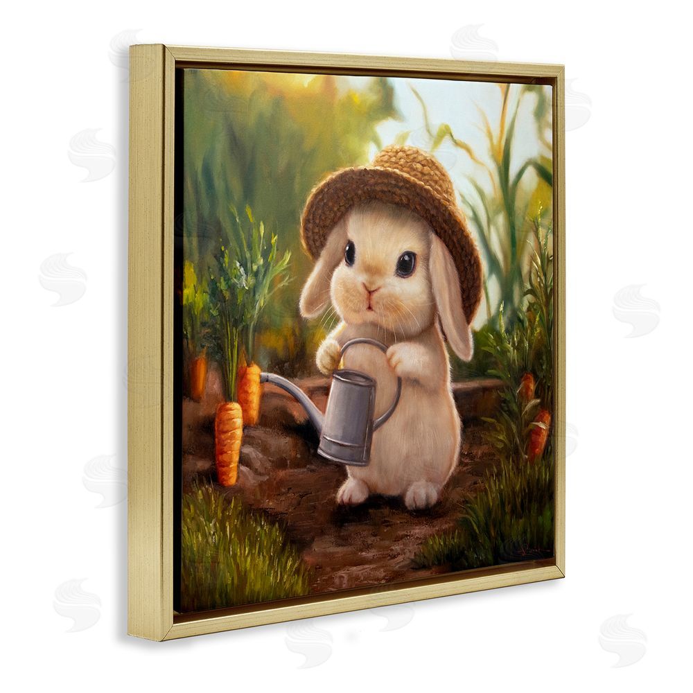 Lucia Heffernan Bunny with Carrot Garden Gold Floating Frame Canvas Wall Art Print