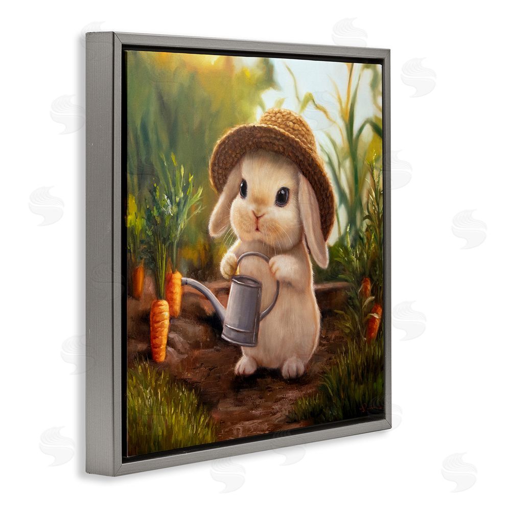 Lucia Heffernan Bunny with Carrot Garden Gray Floating Frame Canvas Wall Art Print