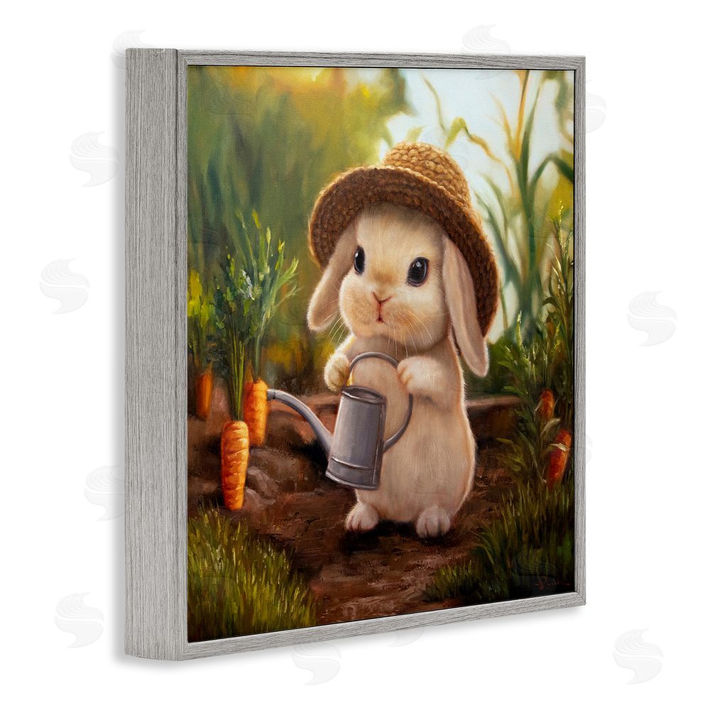 Lucia Heffernan Bunny with Carrot Garden Gray Framed Giclee Wall Art Print