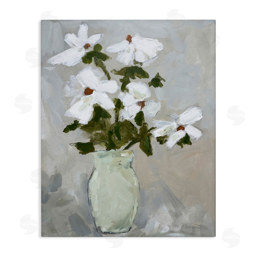 Chloe Elliot Cosmos Flowers Serene Rustic Vase Stretched Canvas Wall Art Print