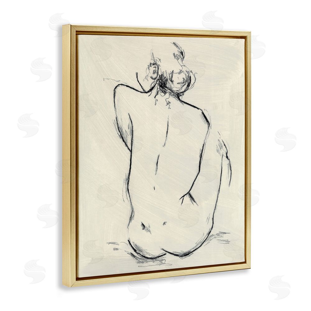 Chloe Elliot Nude Sitting Study Gold Floating Frame Canvas Wall Art Print