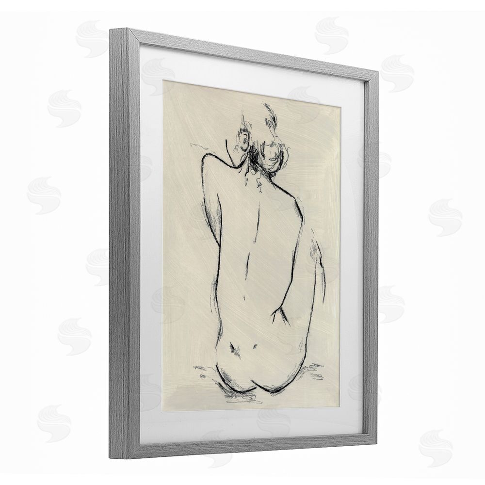 Chloe Elliot Nude Sitting Study Gray Framed Print Under Glass Wall Art