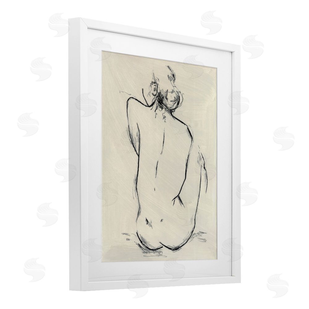 Chloe Elliot Nude Sitting Study White Framed Print Under Glass Wall Art