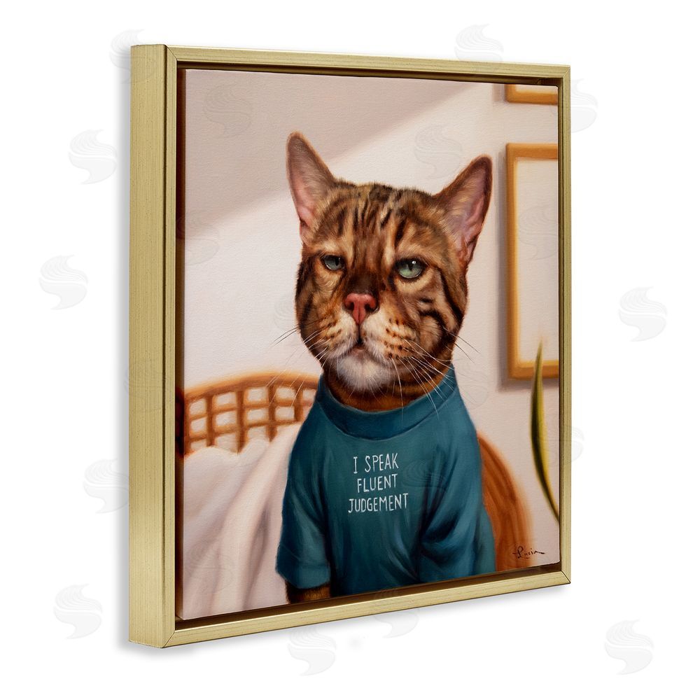Lucia Heffernan Cattitude Speak Fluent Judgement Gold Floating Frame Canvas Wall Art Print