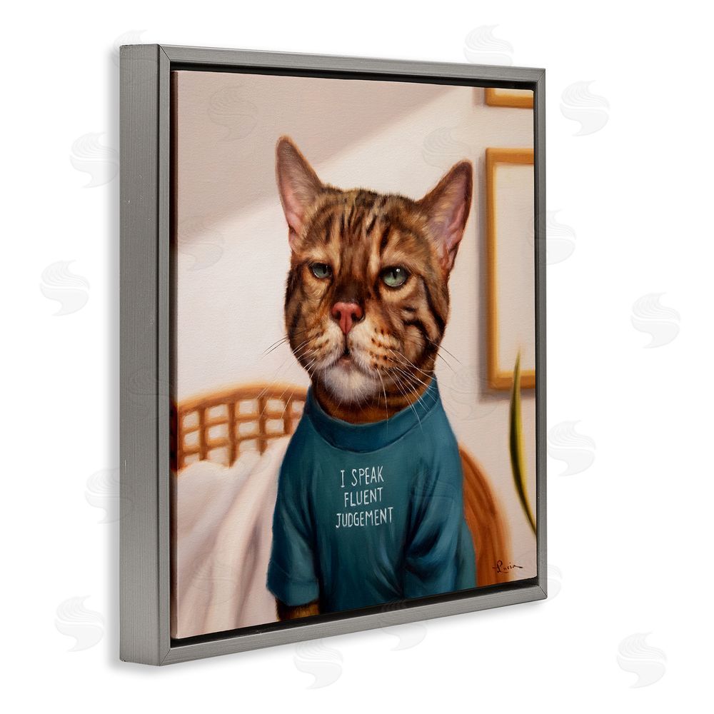 Lucia Heffernan Cattitude Speak Fluent Judgement Gray Floating Frame Canvas Wall Art Print