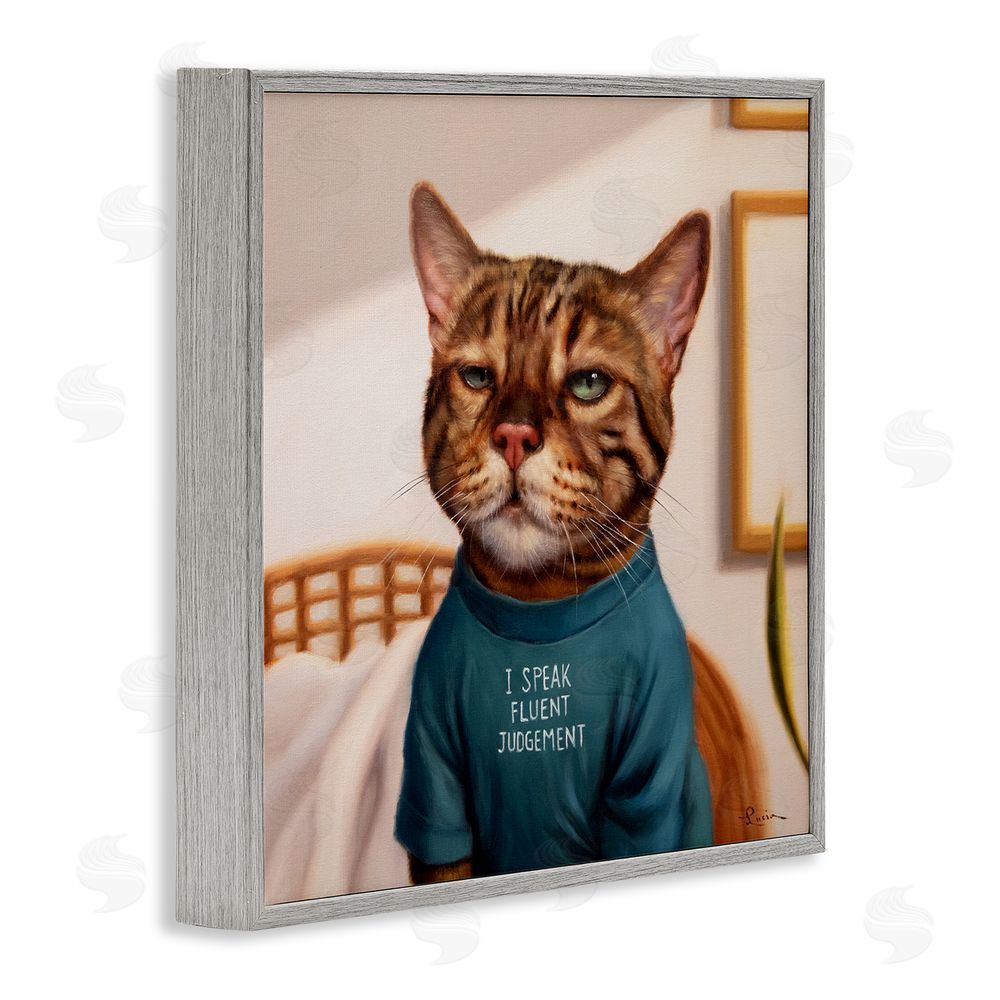 Lucia Heffernan Cattitude Speak Fluent Judgement Gray Framed Giclee Wall Art Print