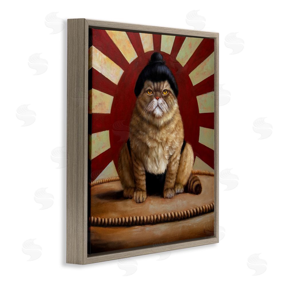 Lucia Heffernan Sumo Cat with Sun Rays Brown Floating Frame Canvas Wall Art Print