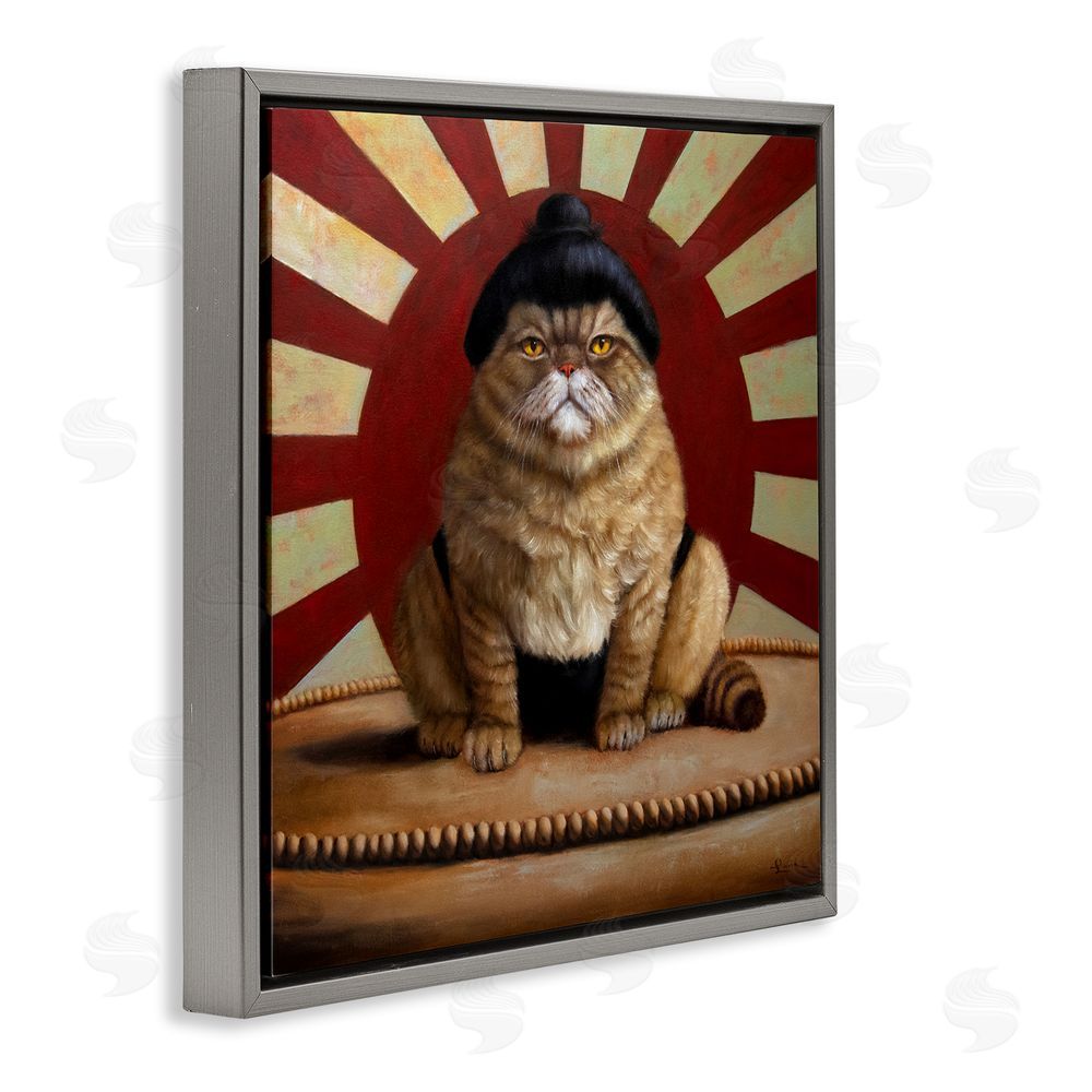 Lucia Heffernan Sumo Cat with Sun Rays Gray Floating Frame Canvas Wall Art Print