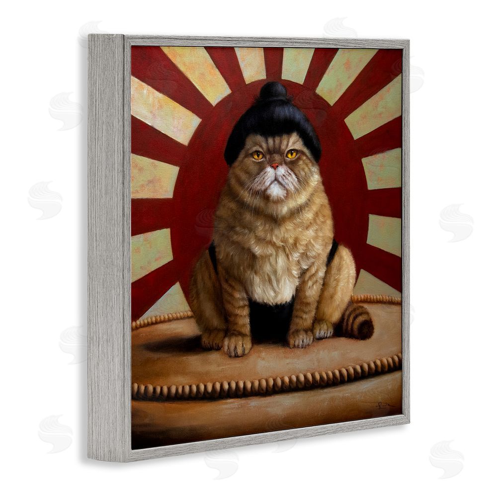 Lucia Heffernan Sumo Cat with Sun Rays Gray Framed Giclee Wall Art Print