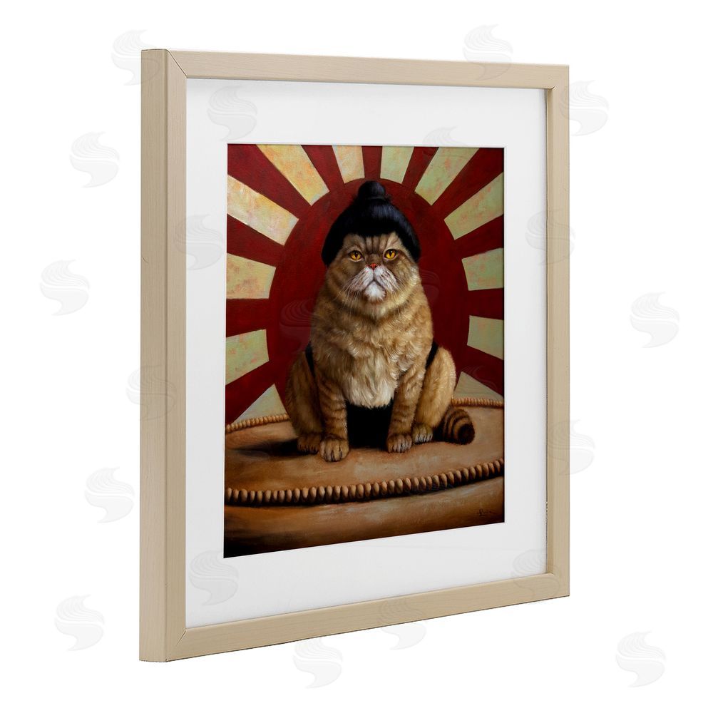 Lucia Heffernan Sumo Cat with Sun Rays Brown Framed Print Under Glass Wall Art
