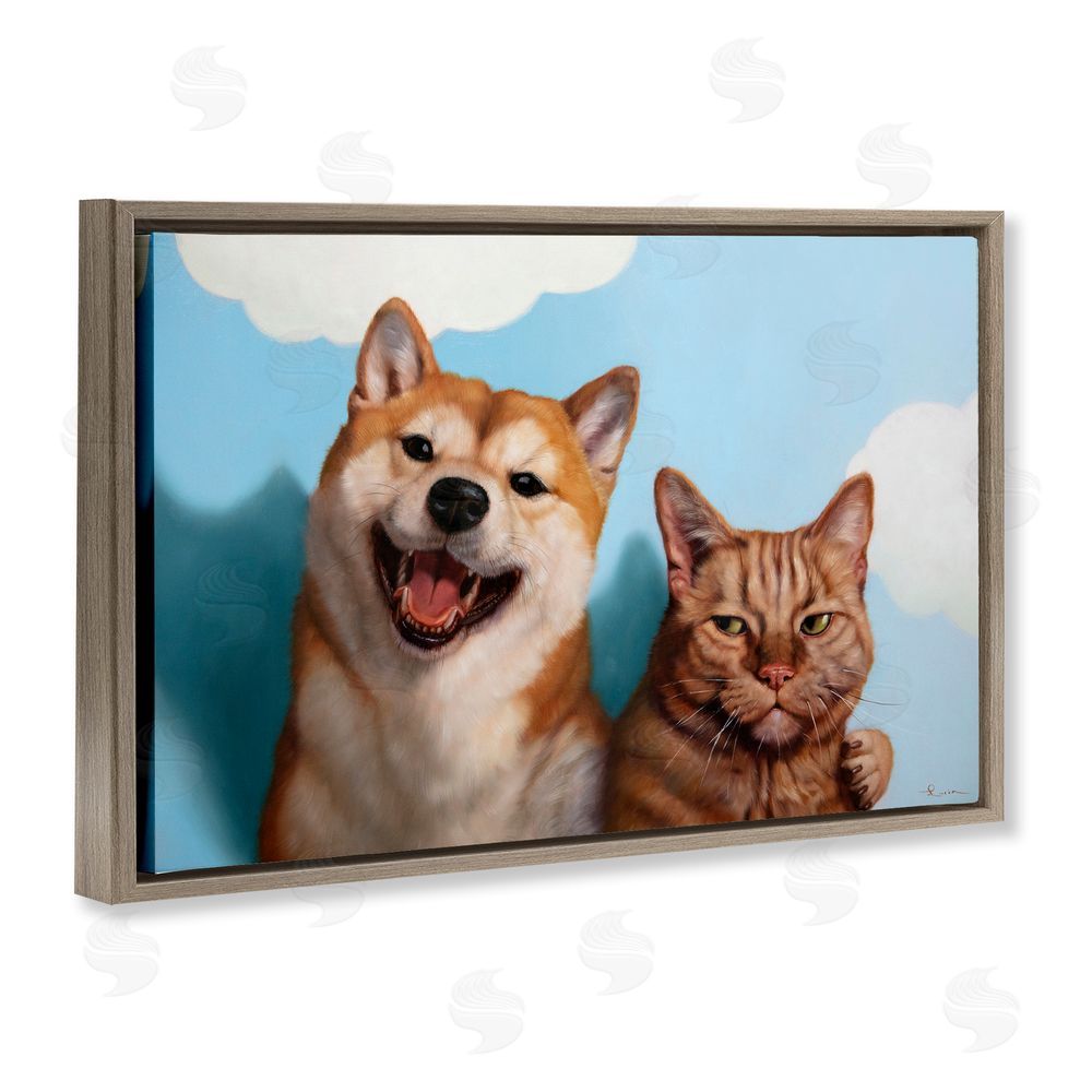 Lucia Heffernan Adopted Brother Dog & Cat Brown Floating Frame Canvas Wall Art Print