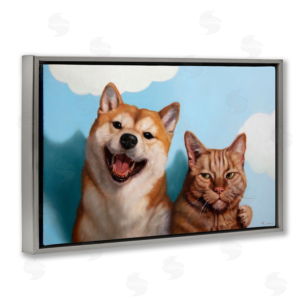 Lucia Heffernan Adopted Brother Dog & Cat Gray Floating Frame Canvas Wall Art Print