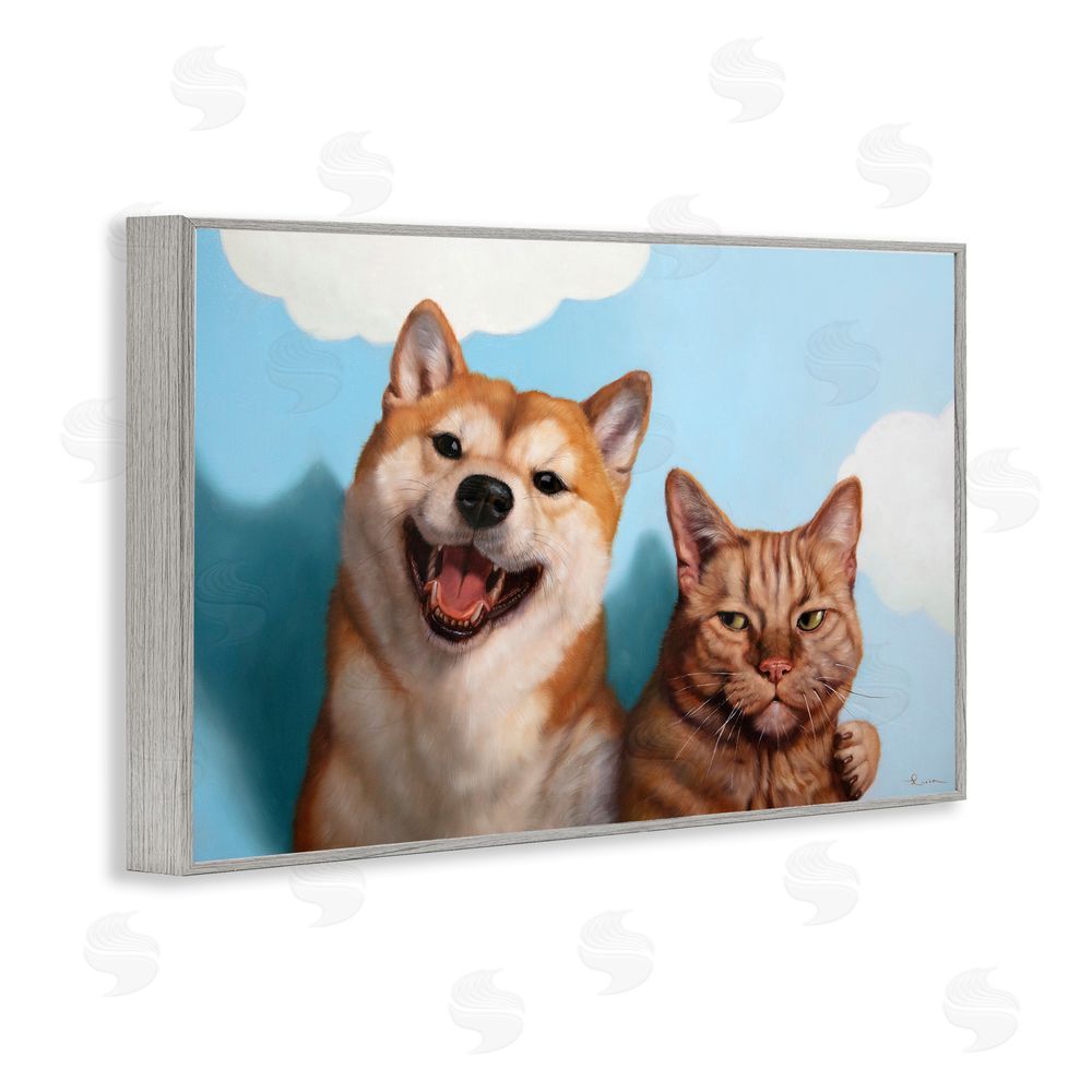 Lucia Heffernan Adopted Brother Dog & Cat Gray Framed Giclee Wall Art Print
