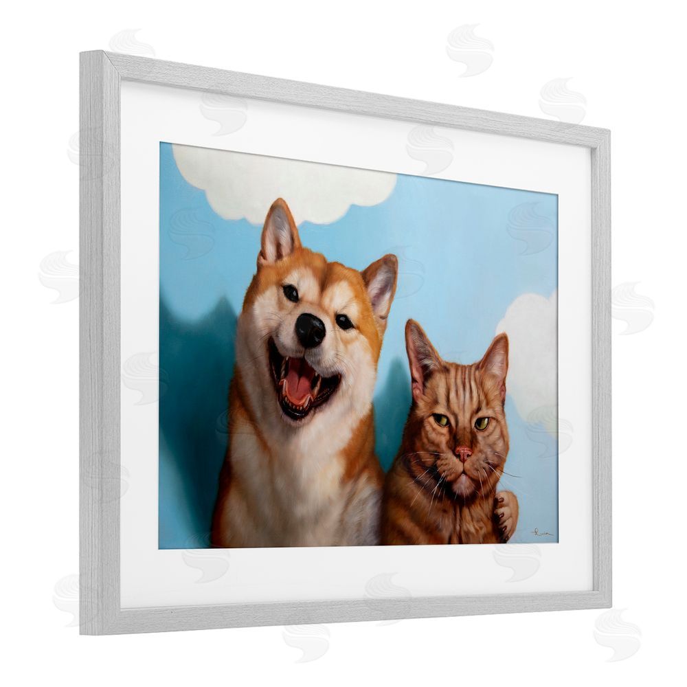 Lucia Heffernan Adopted Brother Dog & Cat Gray Framed Print Under Glass Wall Art