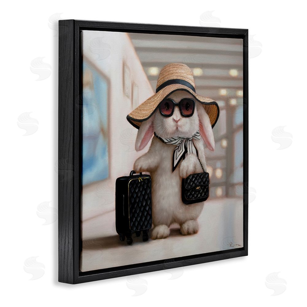 Lucia Heffernan Bun Voyage Traveling Rabbit Black Floating Frame Canvas Wall Art Print