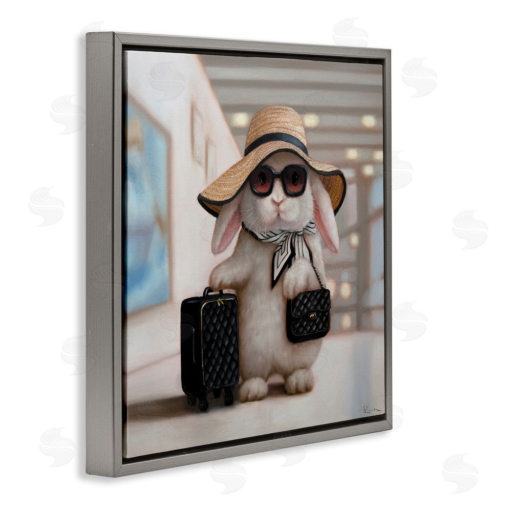 Lucia Heffernan Bun Voyage Traveling Rabbit Gray Floating Frame Canvas Wall Art Print