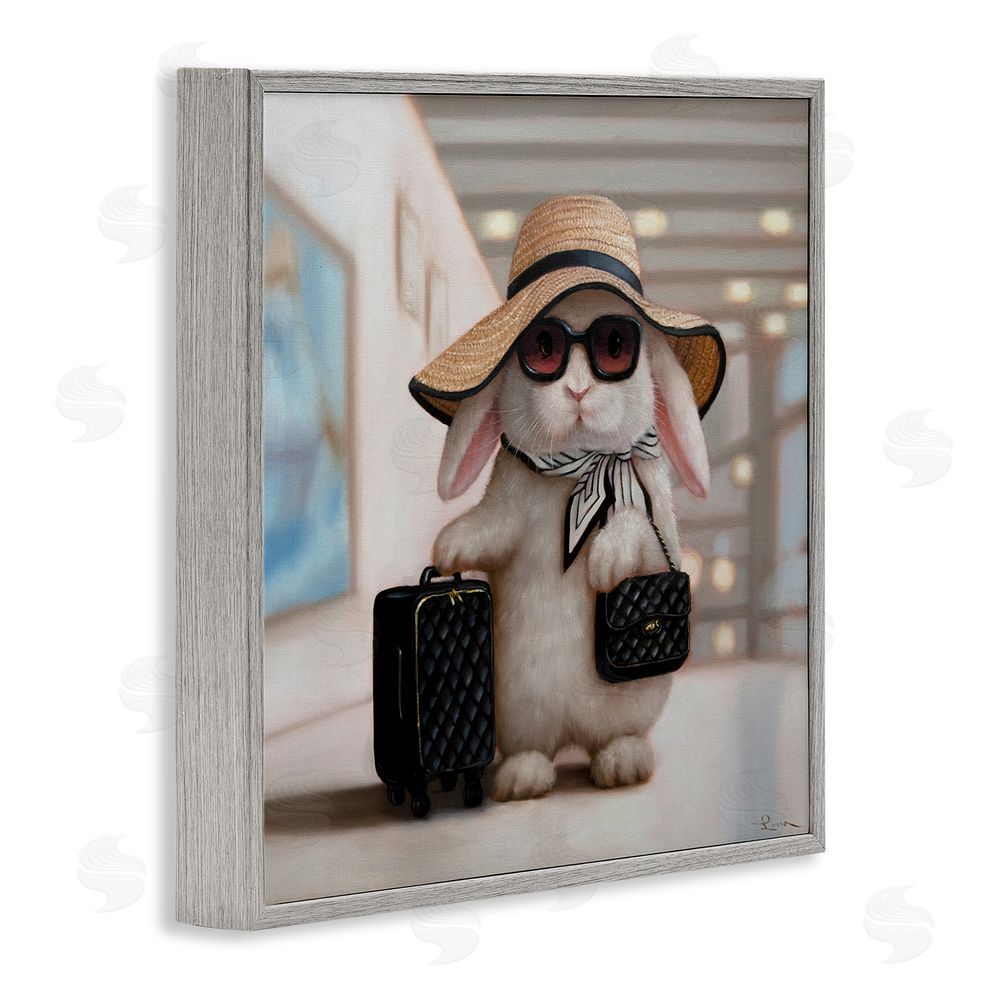 Lucia Heffernan Bun Voyage Traveling Rabbit Gray Framed Giclee Wall Art Print