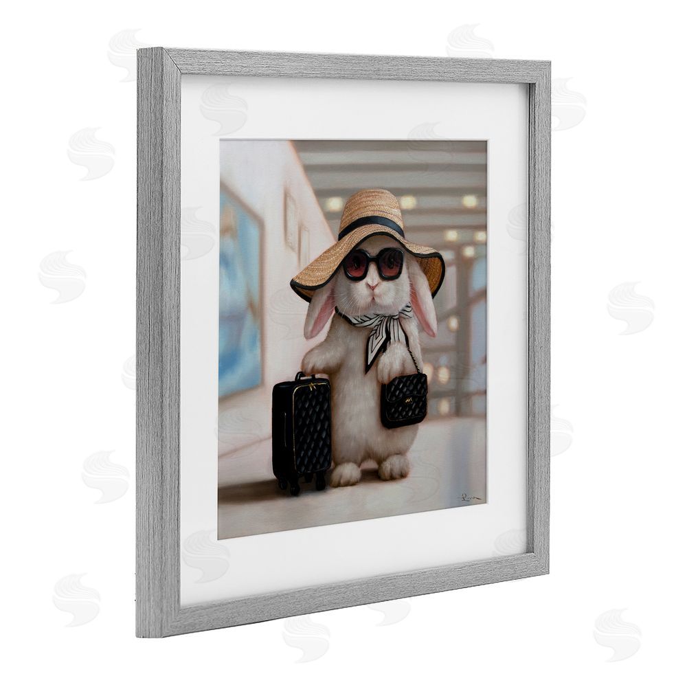 Lucia Heffernan Bun Voyage Traveling Rabbit Gray Framed Print Under Glass Wall Art