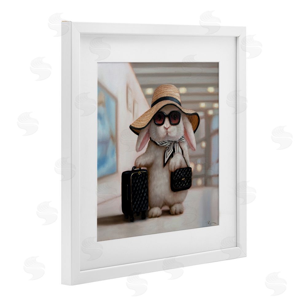 Lucia Heffernan Bun Voyage Traveling Rabbit White Framed Print Under Glass Wall Art