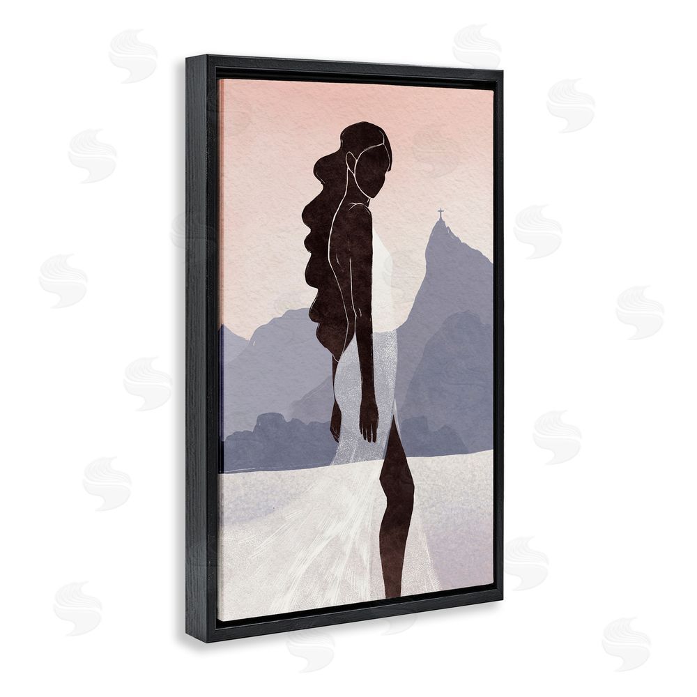 Yuyu Pont Garota Silhouette Portrait Black Floating Frame Canvas Wall Art Print