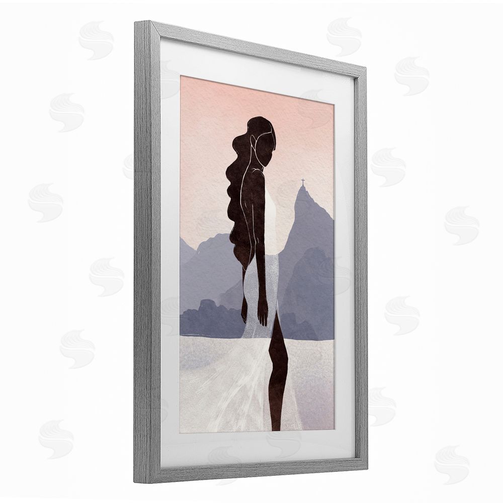 Yuyu Pont Garota Silhouette Portrait Gray Framed Print Under Glass Wall Art