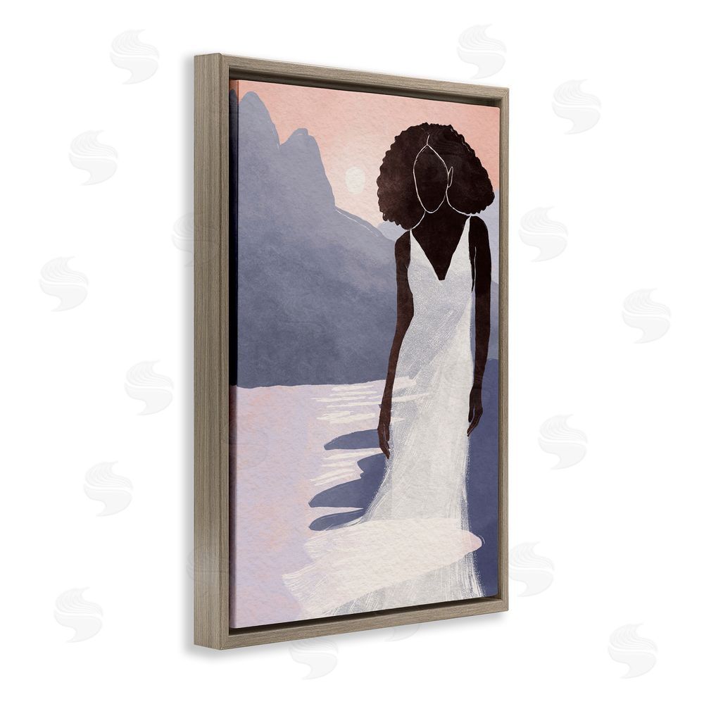 Yuyu Pont White Gown Silhouette at Sunset Brown Floating Frame Canvas Wall Art Print