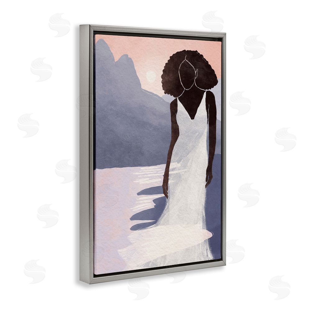 Yuyu Pont White Gown Silhouette at Sunset Gray Floating Frame Canvas Wall Art Print