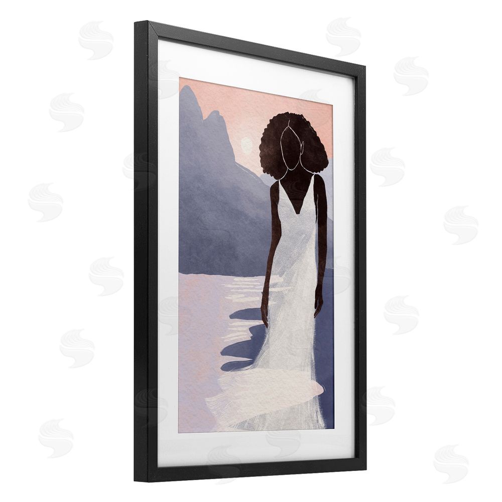 Yuyu Pont White Gown Silhouette at Sunset Black Framed Print Under Glass Wall Art