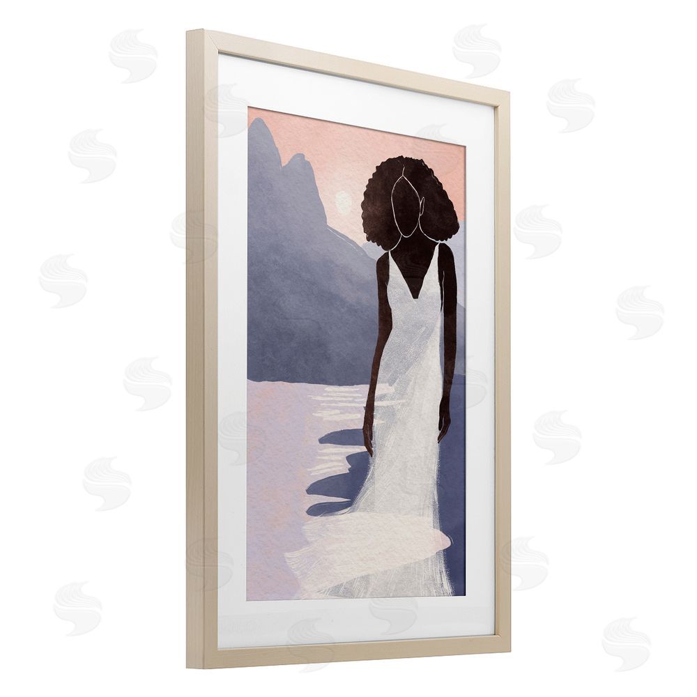 Yuyu Pont White Gown Silhouette at Sunset Brown Framed Print Under Glass Wall Art