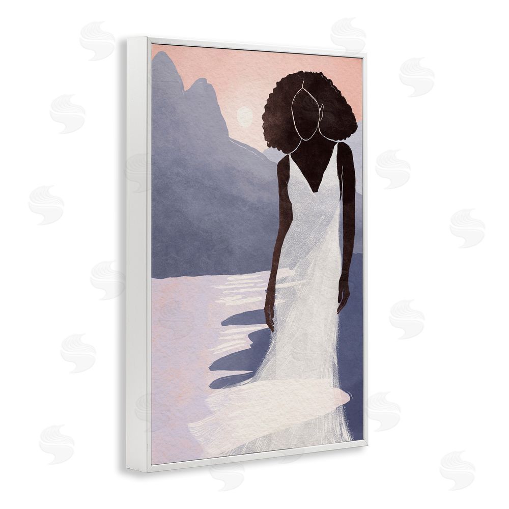 Yuyu Pont White Gown Silhouette at Sunset White Framed Giclee Wall Art Print