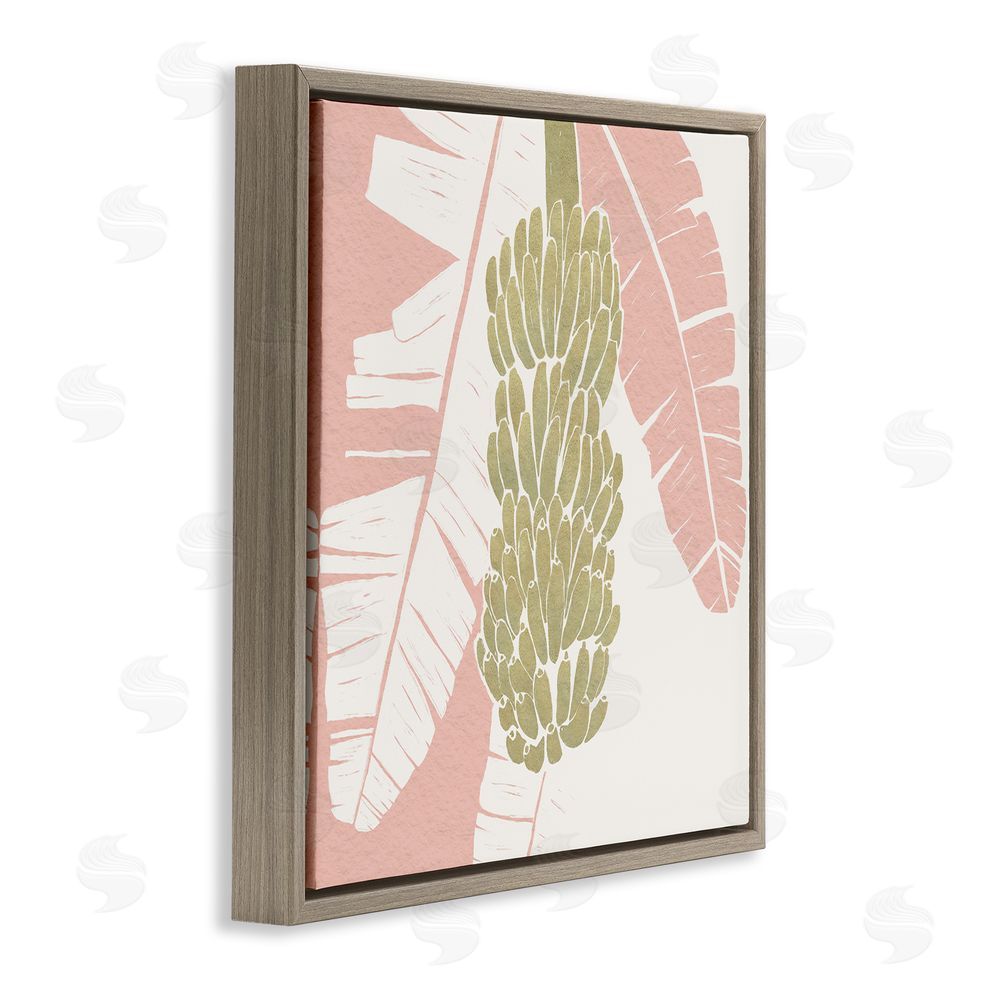 Yuyu Pont Banana Bunch Amid Pink Leaves Brown Floating Frame Canvas Wall Art Print