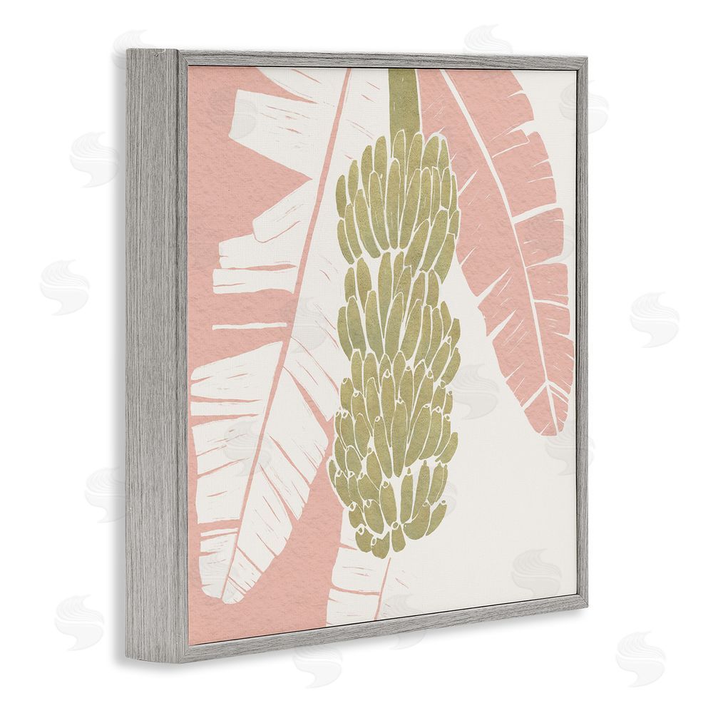 Yuyu Pont Banana Bunch Amid Pink Leaves Gray Framed Giclee Wall Art Print