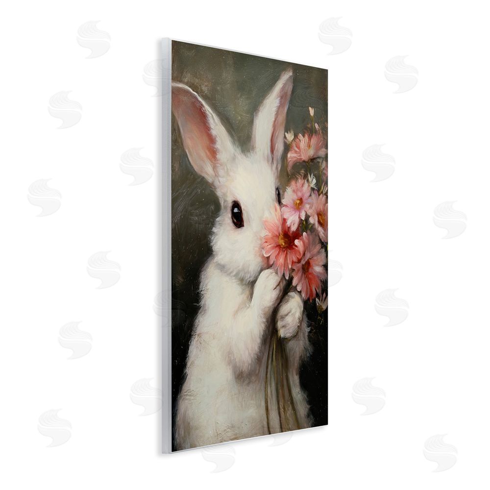 Tina LeCour Bashful Bunny with Pink Blooms Wooden Wall Plaque Art Print