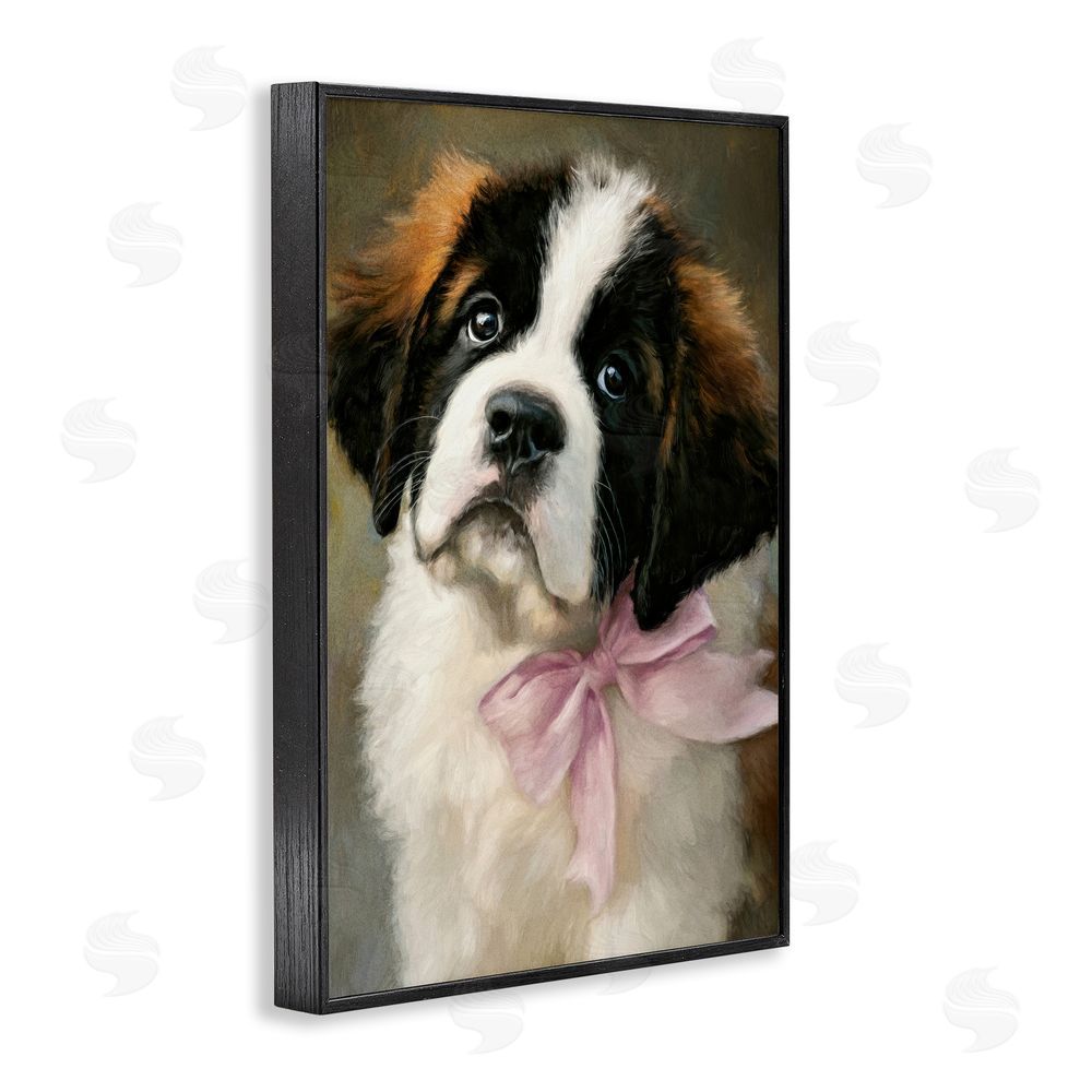 Tina LeCour Bow Tied & Bashful Puppy Black Framed Giclee Wall Art Print