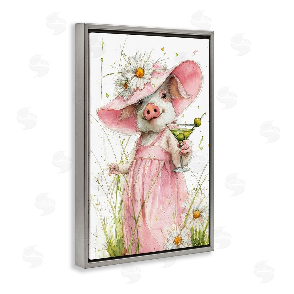 Tina LeCour Dirty Martini Daisy Piglet Gray Floating Frame Canvas Wall Art Print