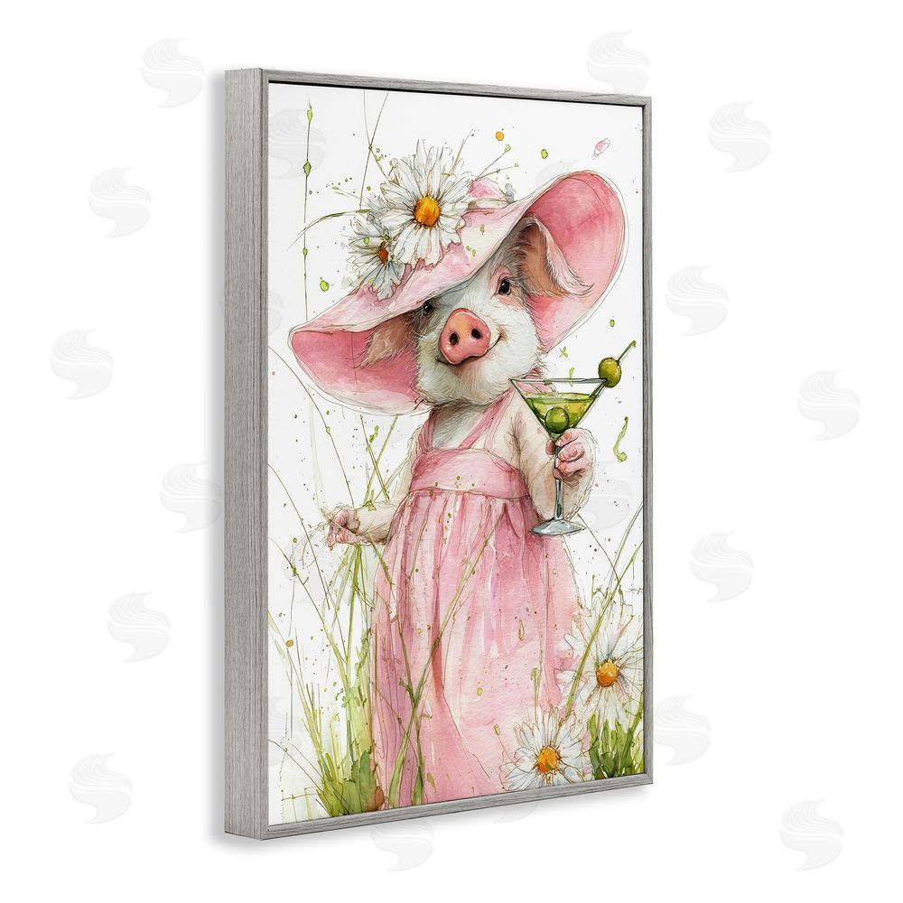 Tina LeCour Dirty Martini Daisy Piglet Gray Framed Giclee Wall Art Print